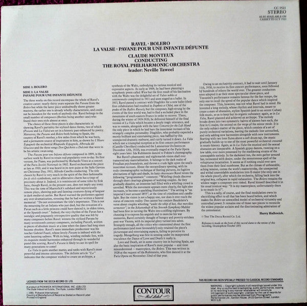 Maurice Ravel, Royal Philharmonic Orchestra, Claude Monteux : Bolero - La Valse - Pavane Pour Une Infante Défunte (LP, RE)