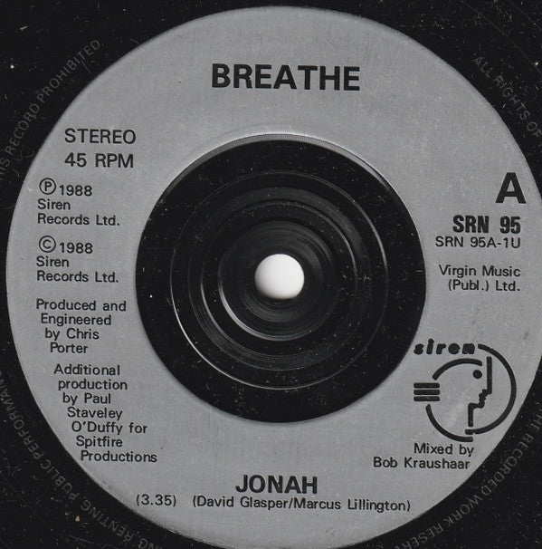 Breathe (3) : Jonah (7", Single, Pos)