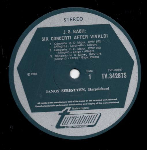 Johann Sebastian Bach, János Sebestyén : Six Solo Concerti After Vivaldi (LP)