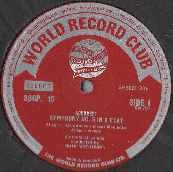Franz Schubert / Wolfgang Amadeus Mozart ; Sinfonia Of London Conducted By Muir Mathieson : Symphony No. 5 In B Flat Major / Eine Kleine Nachtmusik, Overture Così Fan Tutte (LP, Club)