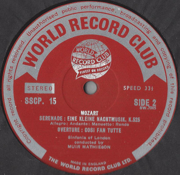 Franz Schubert / Wolfgang Amadeus Mozart ; Sinfonia Of London Conducted By Muir Mathieson : Symphony No. 5 In B Flat Major / Eine Kleine Nachtmusik, Overture Così Fan Tutte (LP, Club)