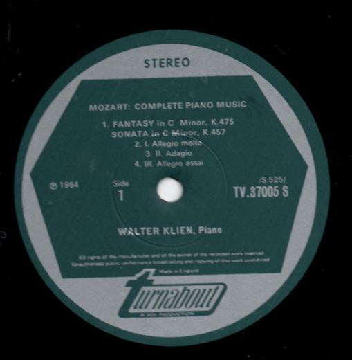 Wolfgang Amadeus Mozart, Walter Klien : Complete Piano Music Vol. 5 (LP)