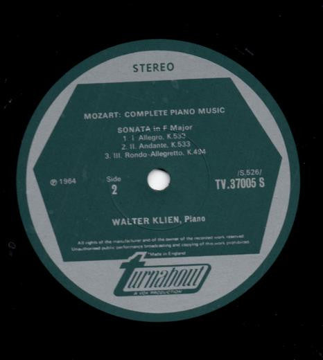 Wolfgang Amadeus Mozart, Walter Klien : Complete Piano Music Vol. 5 (LP)