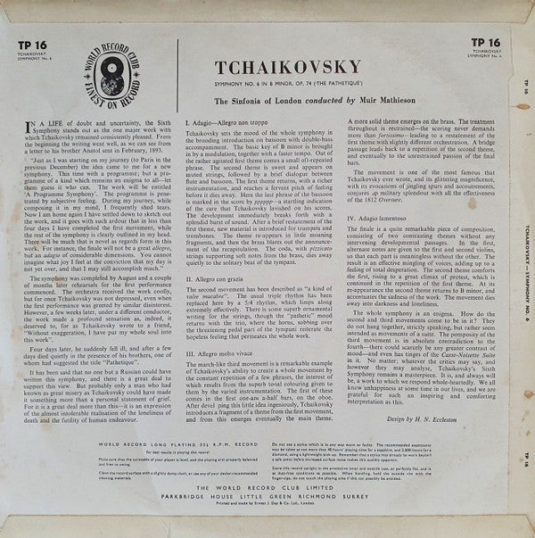 Pyotr Ilyich Tchaikovsky : Symphony No.6 In B Minor, Opus 74 'The Pathetique' (LP)