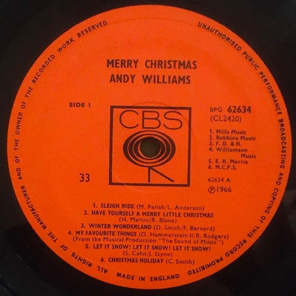 Andy Williams : Merry Christmas (LP, Album, Mono)