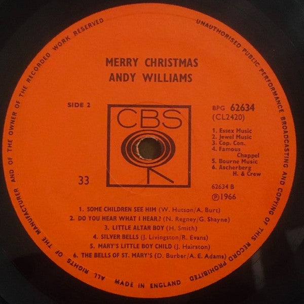 Andy Williams : Merry Christmas (LP, Album, Mono)