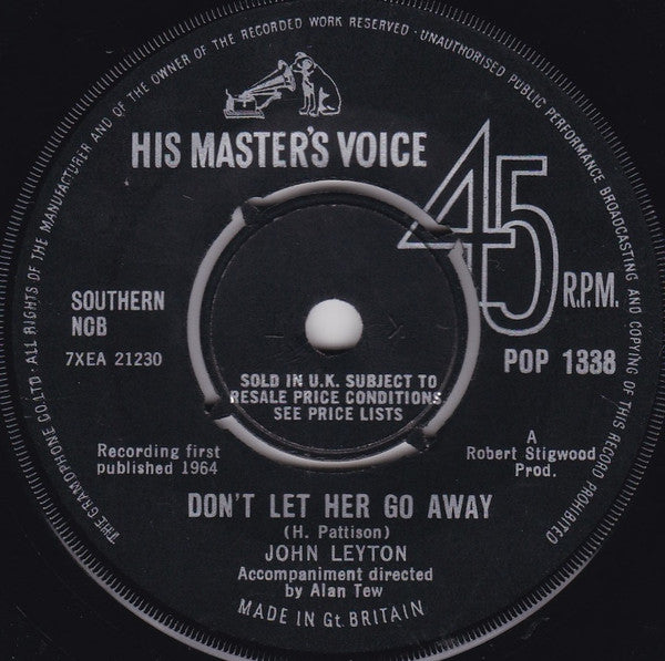 John Leyton : Don't Let Her Go Away (7", Single)