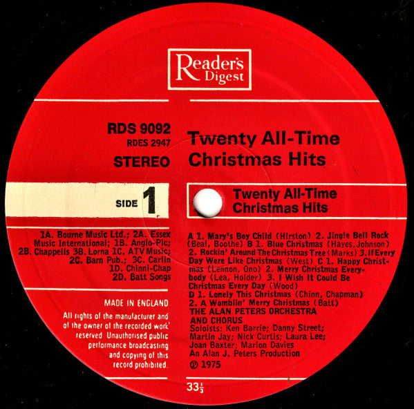 The Alan Peters Orchestra And Chorus : 20 All Time Christmas Hits (LP)
