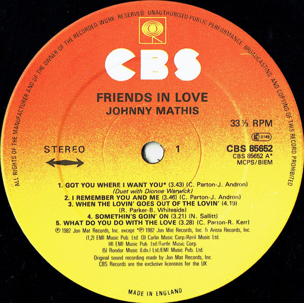 Johnny Mathis : Friends In Love (LP, Album)