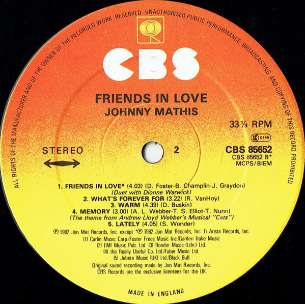 Johnny Mathis : Friends In Love (LP, Album)