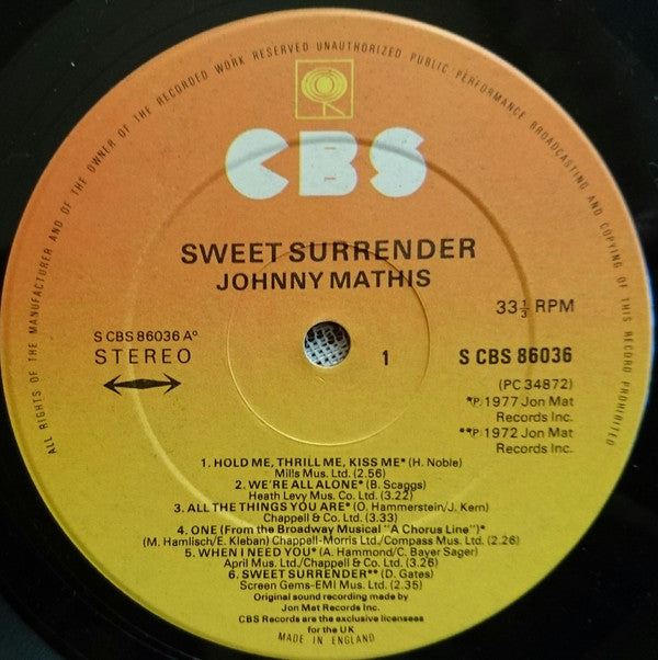 Johnny Mathis : Sweet Surrender (LP)