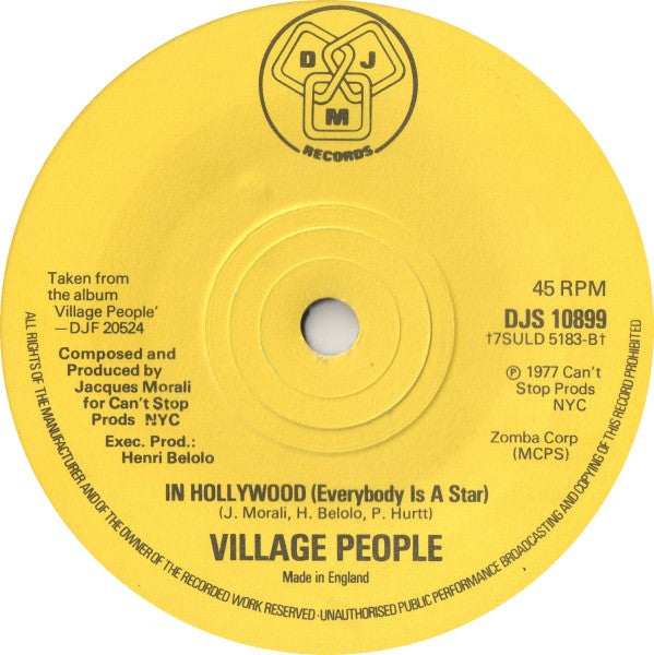 Village People : Just A Gigolo / I Ain't Got Nobody (7", Yel)