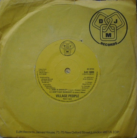 Village People : Just A Gigolo / I Ain't Got Nobody (7", Yel)