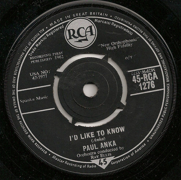 Paul Anka : Love Me Warm And Tender (7", Single)