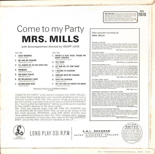 Mrs. Mills : Come To My Party (LP, Album)