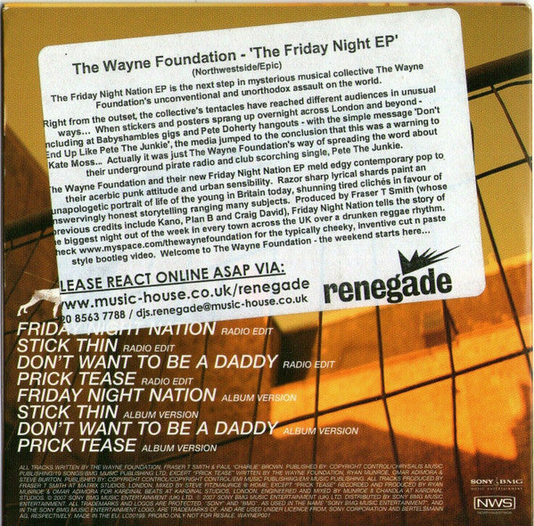 The Wayne Foundation : Friday Night Nation EP (CD, EP, Promo)