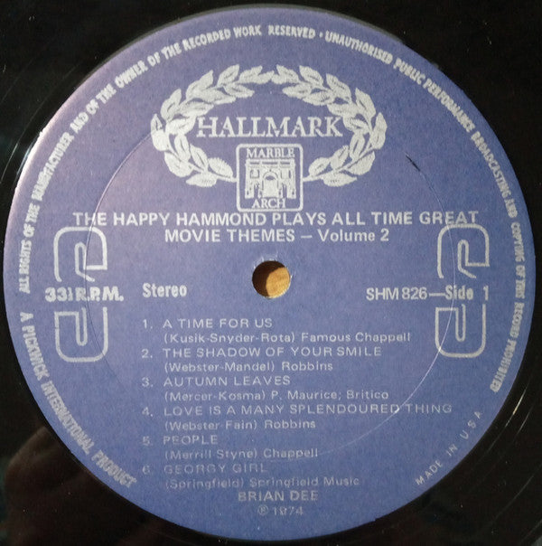 Brian Dee : The Happy Hammond Plays All Time Great Movie Themes Vol.2 (LP, Comp)