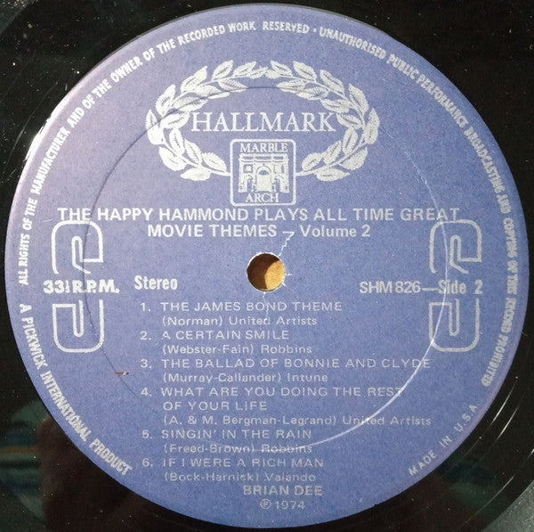 Brian Dee : The Happy Hammond Plays All Time Great Movie Themes Vol.2 (LP, Comp)