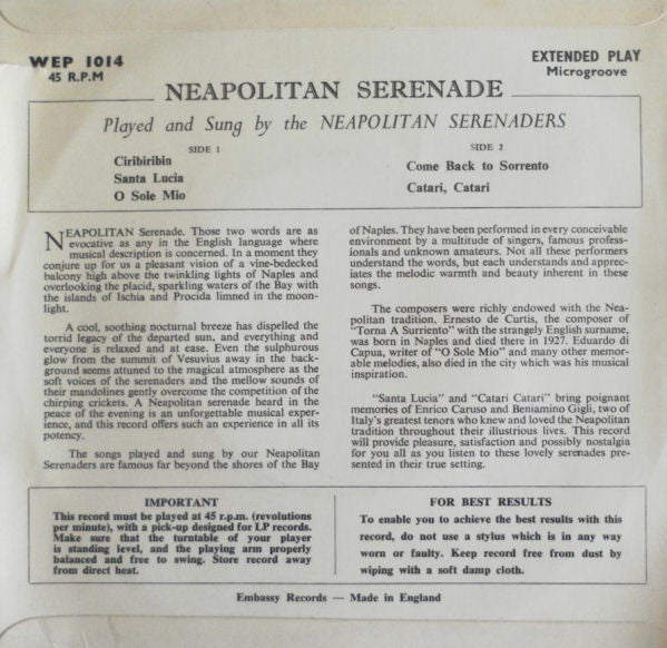 The Neapolitan Serenaders : Neapolitan Serenade (7", EP)