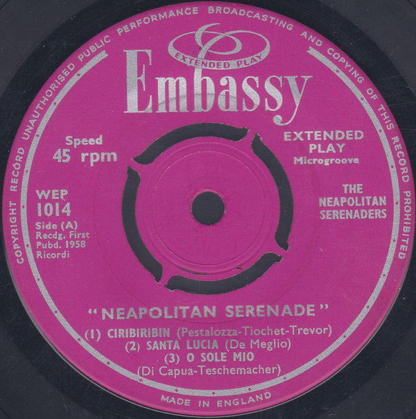The Neapolitan Serenaders : Neapolitan Serenade (7", EP)