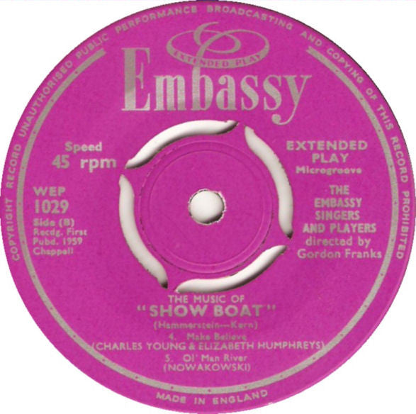 Embassy Singers & Players : The Music Of "Showboat" (7", EP)