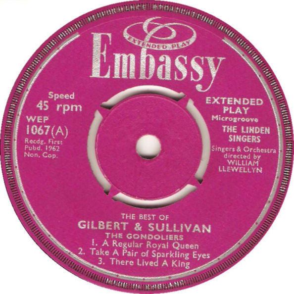 The Linden Singers : The Best Of Gilbert And Sullivan, The Gondoliers (7", EP)