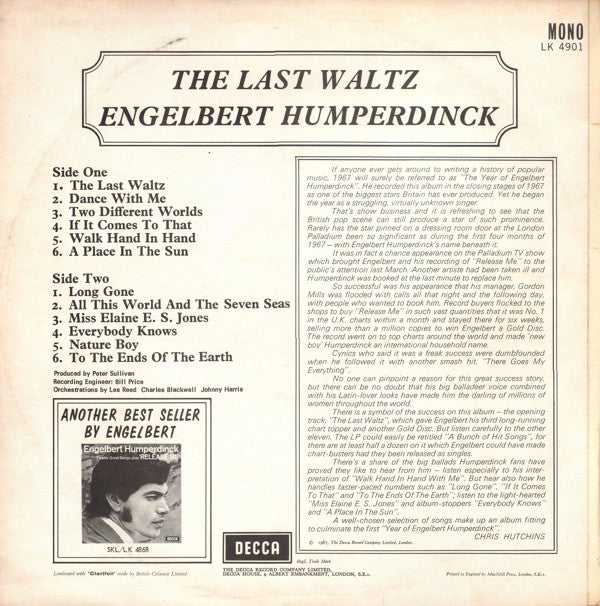 Engelbert Humperdinck : The Last Waltz (LP, Album, Mono)