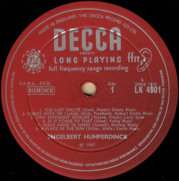 Engelbert Humperdinck : The Last Waltz (LP, Album, Mono)