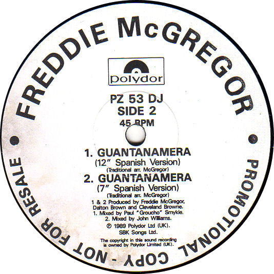 Freddie McGregor : Guantanamera (12", Single, Promo)