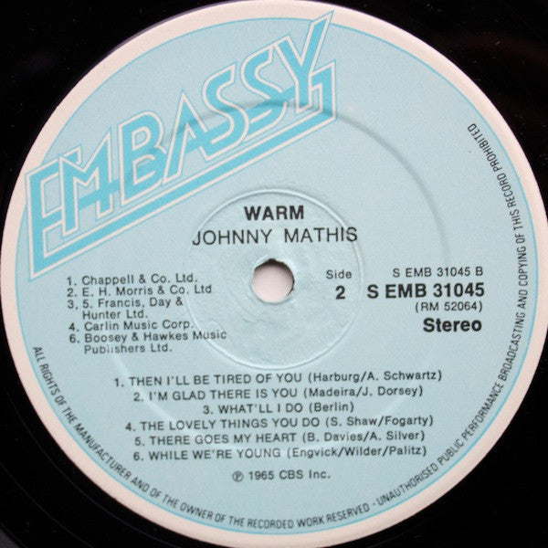 Johnny Mathis With Percy Faith & His Orchestra : Warm (LP, Album, RE)