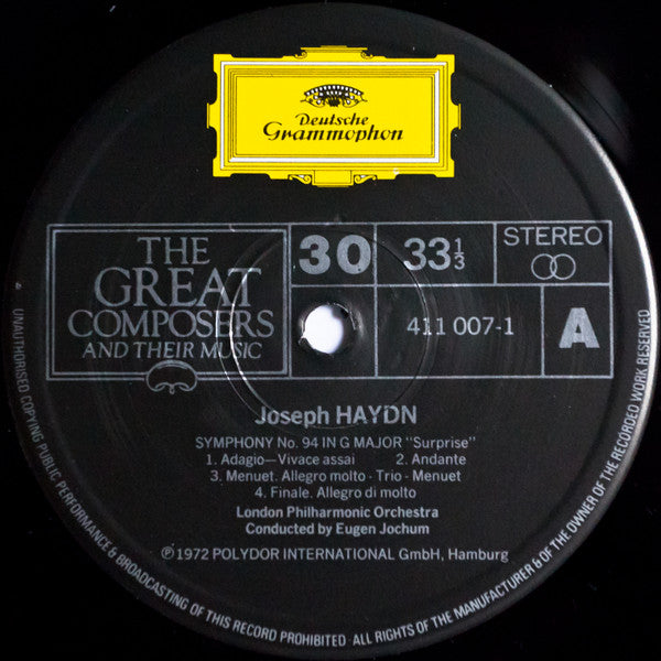 Joseph Haydn - London Philharmonic Orchestra, Eugen Jochum : Symphony No.94 In G Major ('Surprise') And Symphony No. 101 In D Major ('Clock') (LP, Album, RE)