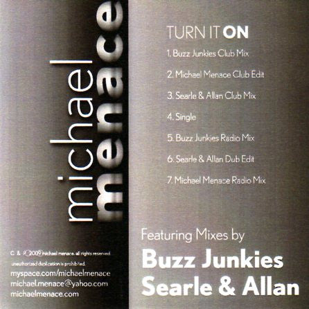 Michael Menace : Turn It On (CDr, Single, Promo)