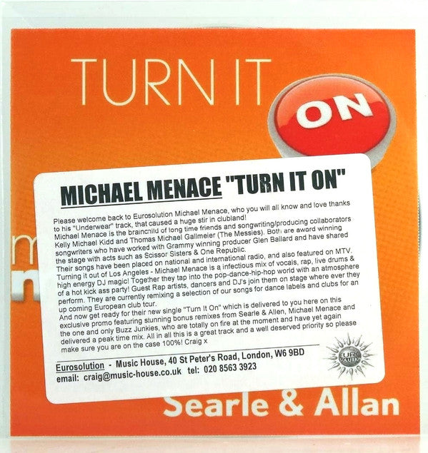 Michael Menace : Turn It On (CDr, Single, Promo)