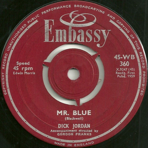 Dick Jordan : Travellin' Light / Mr. Blue (7", Single)