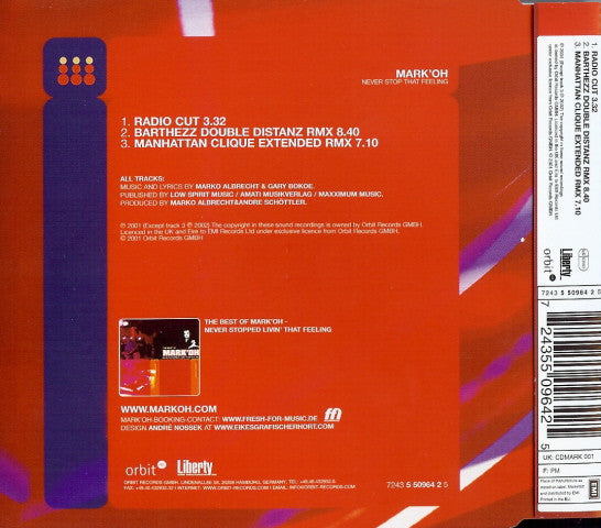 Mark 'Oh : Never Stop That Feeling (CD, Single)