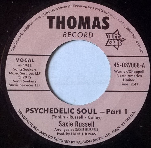 Saxie Russell, Saxie's Sessioneers : Psychedelic Soul - Part 1 / Psychedelic Soul - Part 3 (7", Single, RE)