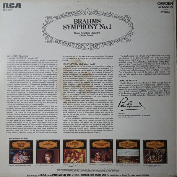 Johannes Brahms - Boston Symphony Orchestra, Charles Munch : Symphony No.1 (LP, RE)