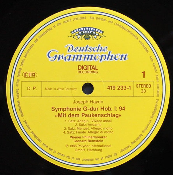 Joseph Haydn • Wiener Philharmoniker • Leonard Bernstein : Symphonie No.94 »Mit Dem Paukenschlag • Surprise« • Sinfonia Concertante (LP, Album)