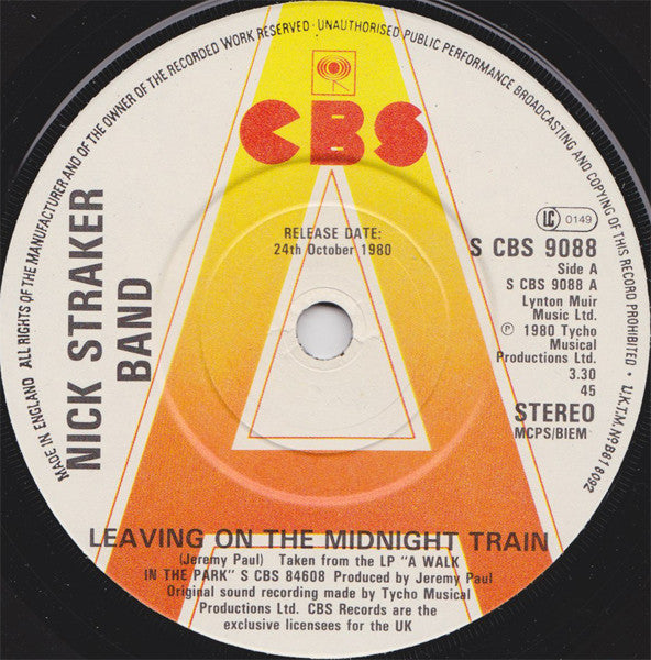 Nick Straker Band : Leaving On The Midnight Train (7", Promo)
