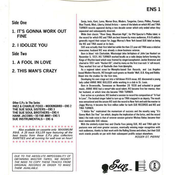 Ike & Tina Turner : Ike & Tina Turner's Sue Sessions (7", EP, Mono)