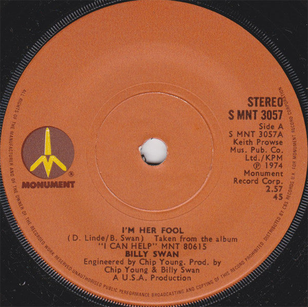Billy Swan : I'm Her Fool (7", Single)