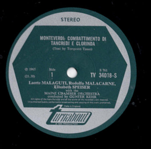Claudio Monteverdi : Il Combattimento Di Tancredi E Clorinda / Three Madrigals (LP, Album)
