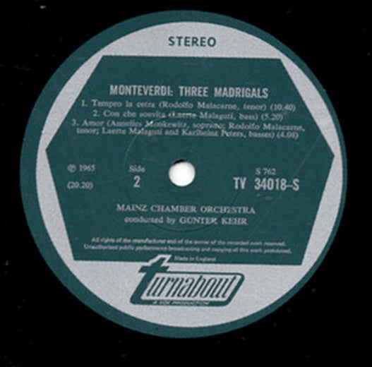 Claudio Monteverdi : Il Combattimento Di Tancredi E Clorinda / Three Madrigals (LP, Album)