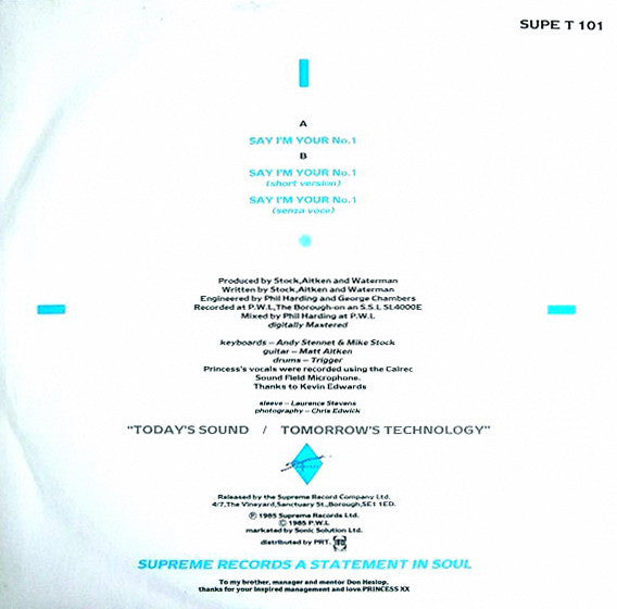 Princess : Say I'm Your No. 1 (12")