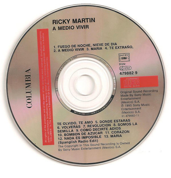 Ricky Martin : A Medio Vivir (CD, Album, RE)