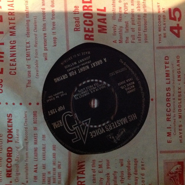 Johnny Mathis : Bye Bye Barbara (7")