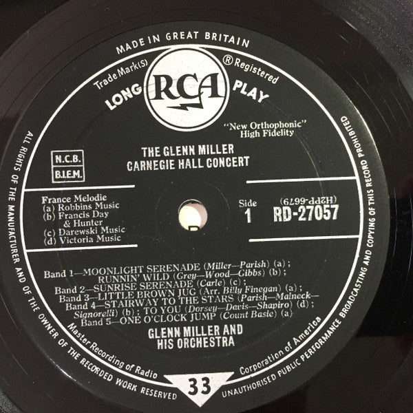 Glenn Miller And His Orchestra : The Glenn Miller Carnegie Hall Concert (LP, Mono)