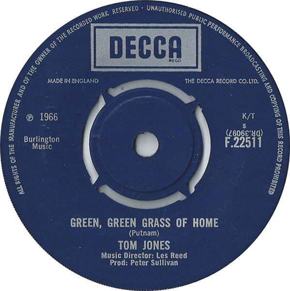Tom Jones : Green, Green Grass Of Home  (7", Single)