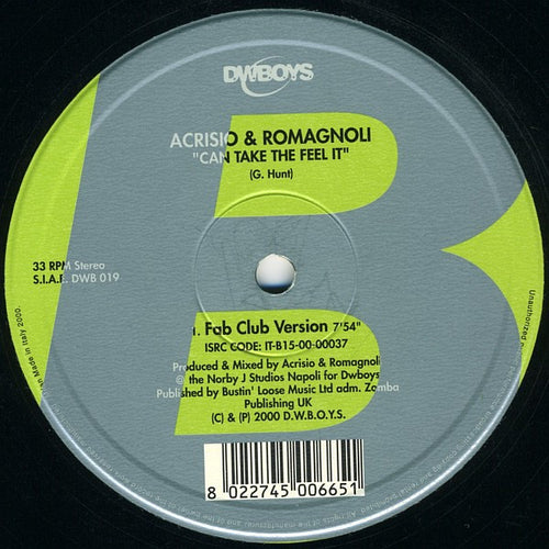 Acrisio & Romagnoli : Can Take The Feel It (12")