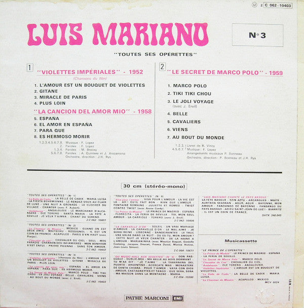 Luis Mariano : Toutes Ses Opérettes N°3 (LP, Comp)